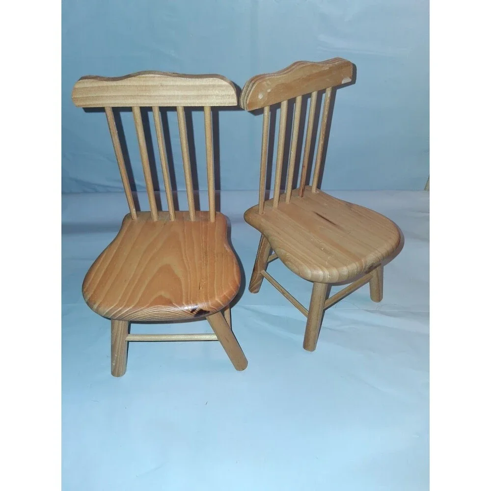 Light Oak‎ Dollhouse Chairs 2 Miniature Child Play Small Kitchen